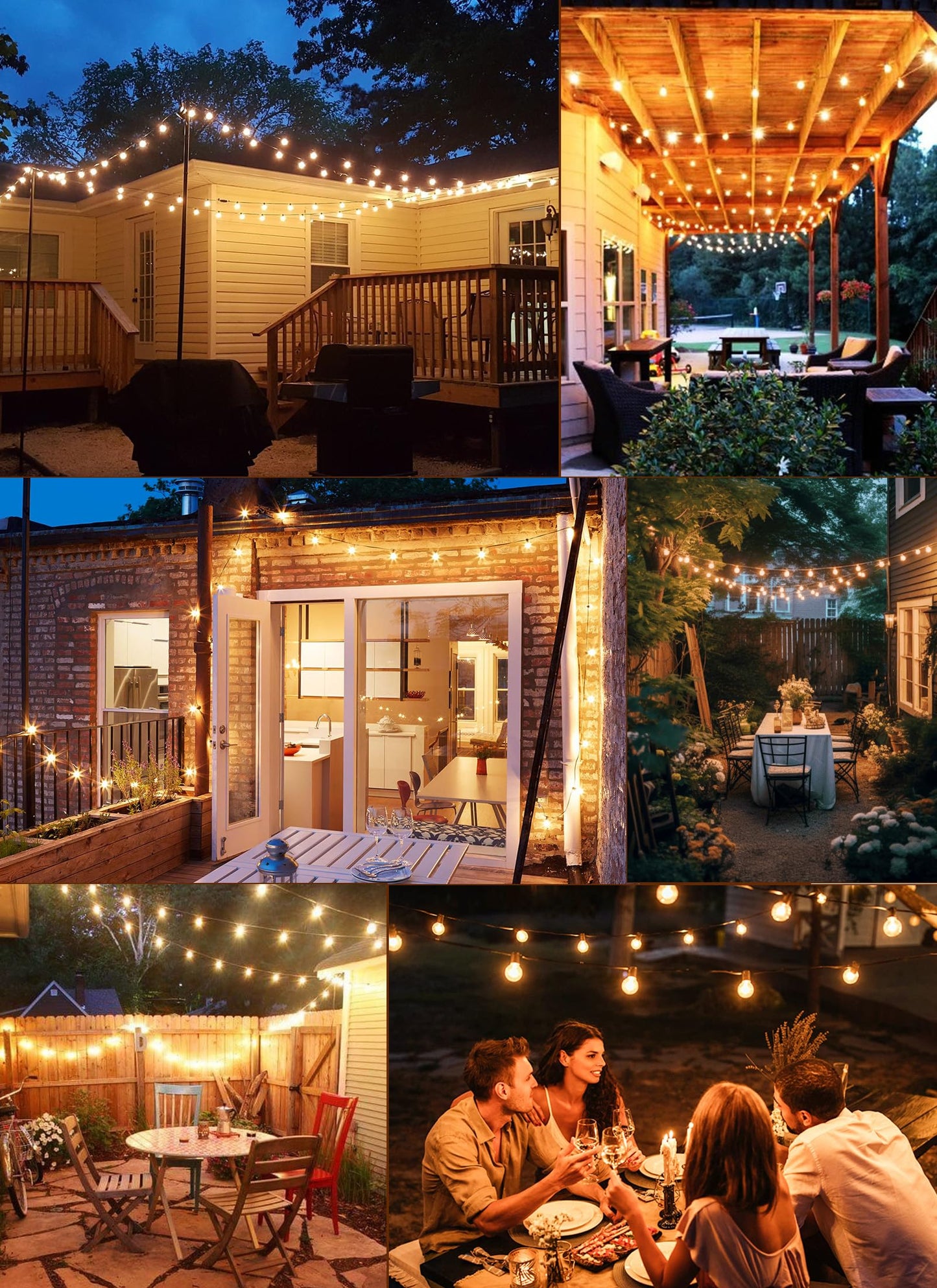 Outdoor String Lights 25 Feet G40 LED Patio Lights, Plug-in, 13 Plastic Edison Bulbs(1 Spare), Waterproof Connectable Hanging Light for Backyard Porch Balcony Party Decor, E12 Base, Black