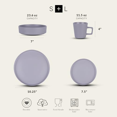 Stone Lain Celina Stoneware 16 Piece Dinnerware Set, Plates and Bowls, Black Matte Dish, Service for 4 – Minimalist Round Style, Microwave & Dishwasher Safe