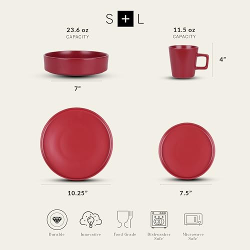 Stone Lain Celina Stoneware 16 Piece Dinnerware Set, Plates and Bowls, Black Matte Dish, Service for 4 – Minimalist Round Style, Microwave & Dishwasher Safe