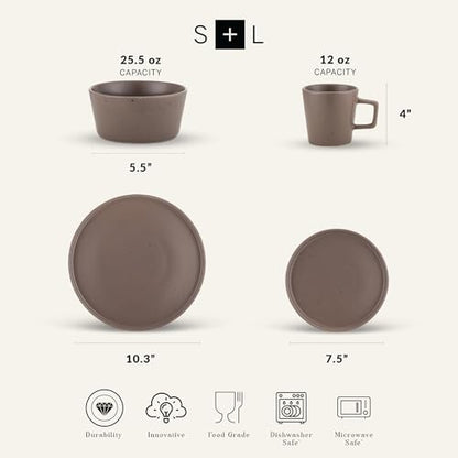 Stone Lain Celina Stoneware 16 Piece Dinnerware Set, Plates and Bowls, Black Matte Dish, Service for 4 – Minimalist Round Style, Microwave & Dishwasher Safe