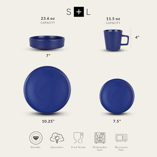 Stone Lain Celina Stoneware 16 Piece Dinnerware Set, Plates and Bowls, Black Matte Dish, Service for 4 – Minimalist Round Style, Microwave & Dishwasher Safe