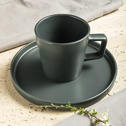 Stone Lain Celina Stoneware 16 Piece Dinnerware Set, Plates and Bowls, Black Matte Dish, Service for 4 – Minimalist Round Style, Microwave & Dishwasher Safe