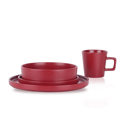 Stone Lain Celina Stoneware 16 Piece Dinnerware Set, Plates and Bowls, Black Matte Dish, Service for 4 – Minimalist Round Style, Microwave & Dishwasher Safe