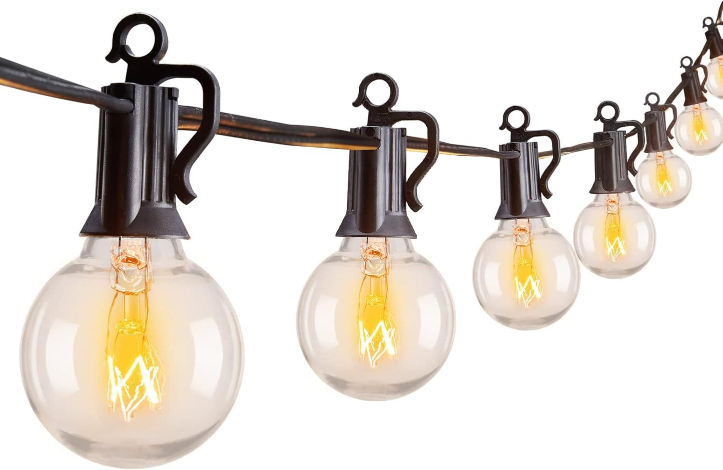 Outdoor String Lights 25 Feet G40 LED Patio Lights, Plug-in, 13 Plastic Edison Bulbs(1 Spare), Waterproof Connectable Hanging Light for Backyard Porch Balcony Party Decor, E12 Base, Black