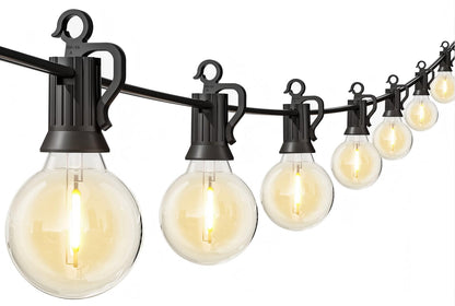 Outdoor String Lights 25 Feet G40 LED Patio Lights, Plug-in, 13 Plastic Edison Bulbs(1 Spare), Waterproof Connectable Hanging Light for Backyard Porch Balcony Party Decor, E12 Base, Black