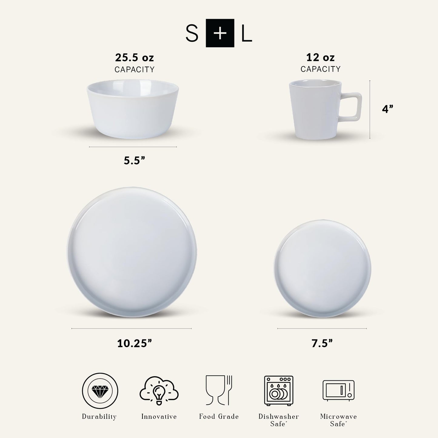 Stone Lain Celina Stoneware 16 Piece Dinnerware Set, Plates and Bowls, Black Matte Dish, Service for 4 – Minimalist Round Style, Microwave & Dishwasher Safe