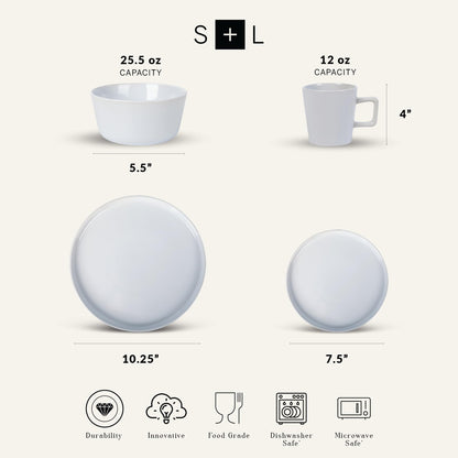 Stone Lain Celina Stoneware 16 Piece Dinnerware Set, Plates and Bowls, Black Matte Dish, Service for 4 – Minimalist Round Style, Microwave & Dishwasher Safe