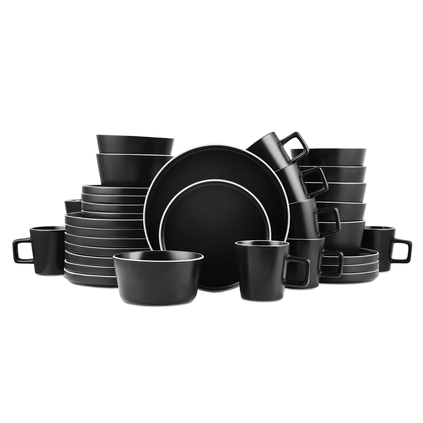 Stone Lain Celina Stoneware 16 Piece Dinnerware Set, Plates and Bowls, Black Matte Dish, Service for 4 – Minimalist Round Style, Microwave & Dishwasher Safe