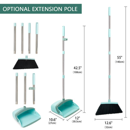 Broom and Dustpan Set with Long Handle, Light Weight Stainless Steel Poles Stand Upright Dustpans with Broom Combo for Home Kitchen Office Pet Dog Hair, Brown & Beige Color, 1-Pack