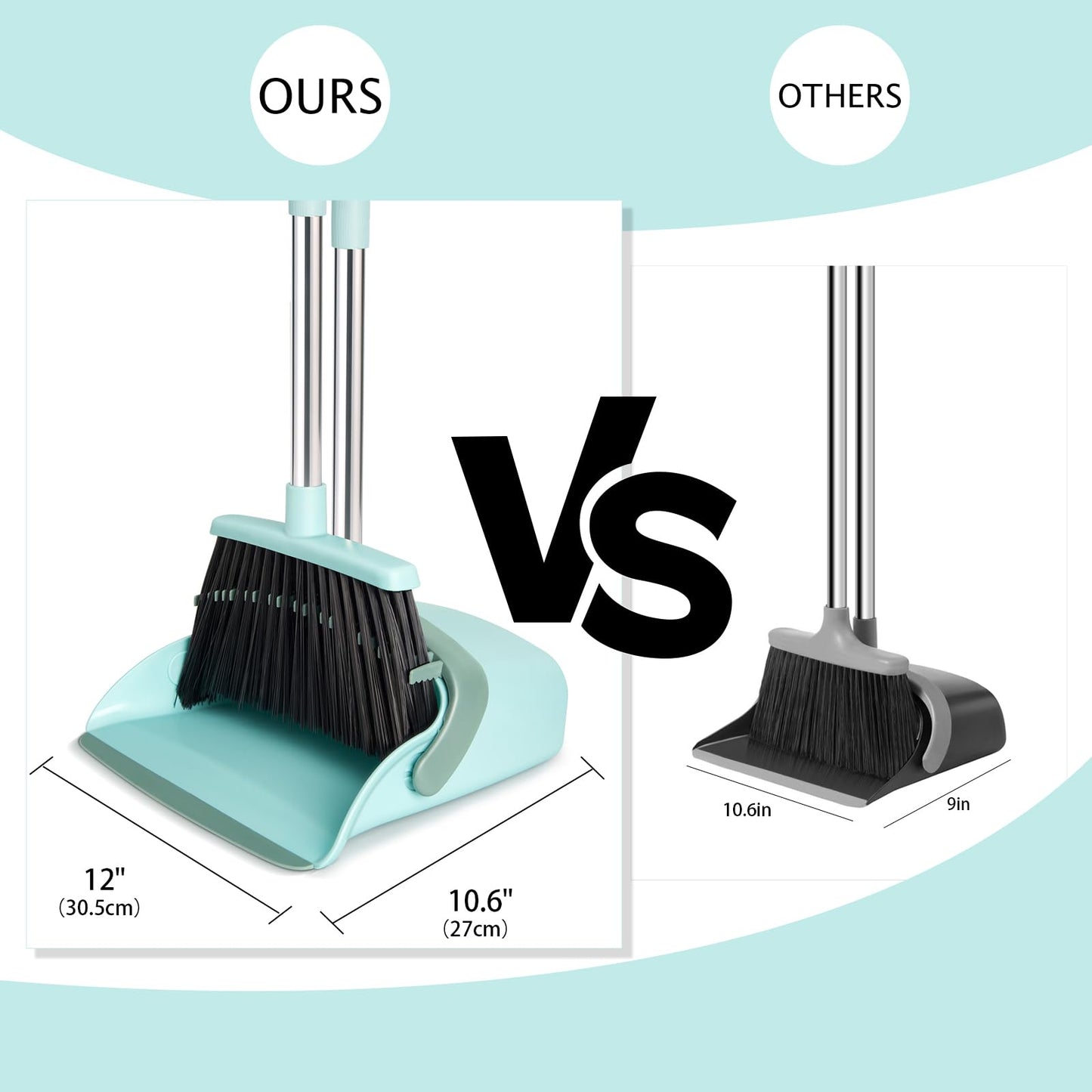 Broom and Dustpan Set with Long Handle, Light Weight Stainless Steel Poles Stand Upright Dustpans with Broom Combo for Home Kitchen Office Pet Dog Hair, Brown & Beige Color, 1-Pack