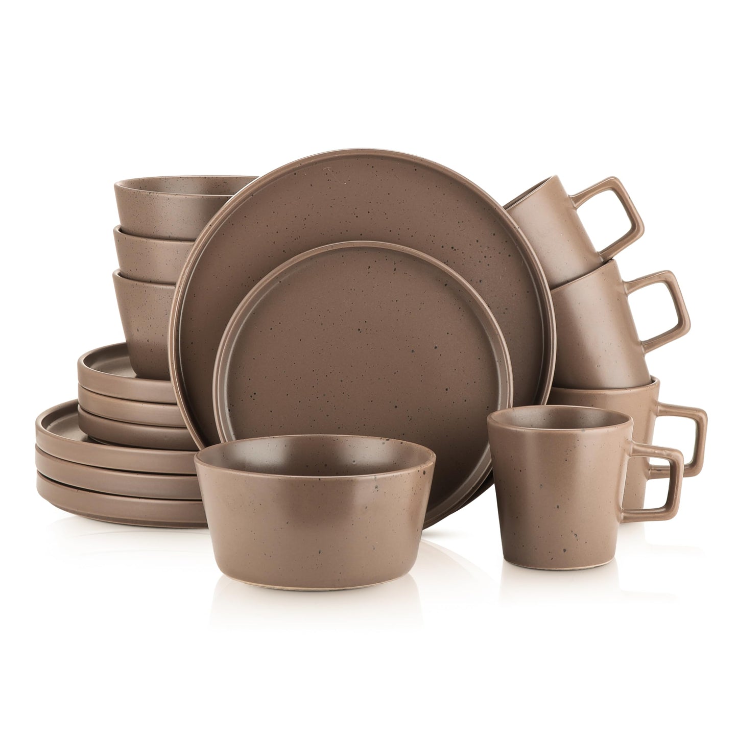 Stone Lain Celina Stoneware 16 Piece Dinnerware Set, Plates and Bowls, Black Matte Dish, Service for 4 – Minimalist Round Style, Microwave & Dishwasher Safe