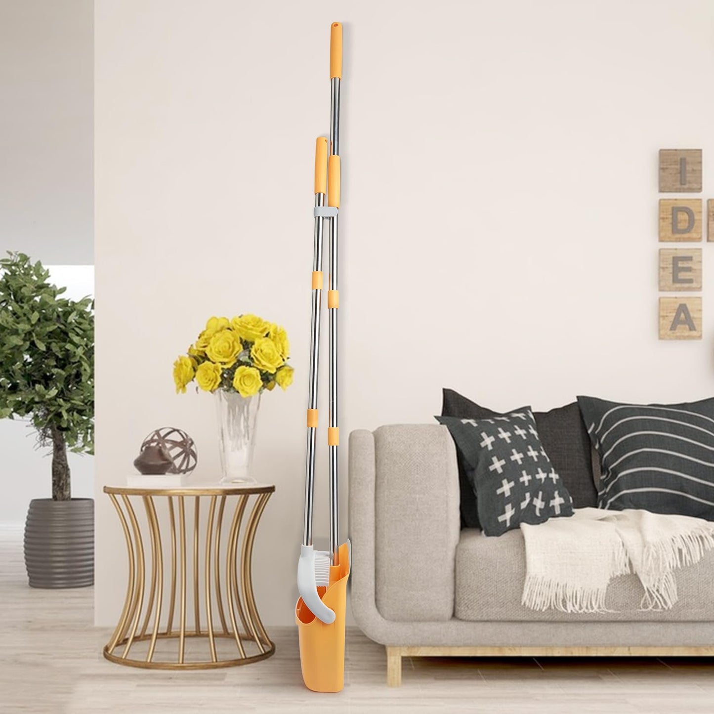 Broom and Dustpan Set with Long Handle, Light Weight Stainless Steel Poles Stand Upright Dustpans with Broom Combo for Home Kitchen Office Pet Dog Hair, Brown & Beige Color, 1-Pack