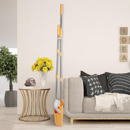 Broom and Dustpan Set with Long Handle, Light Weight Stainless Steel Poles Stand Upright Dustpans with Broom Combo for Home Kitchen Office Pet Dog Hair, Brown & Beige Color, 1-Pack