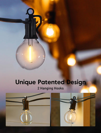 Outdoor String Lights 25 Feet G40 LED Patio Lights, Plug-in, 13 Plastic Edison Bulbs(1 Spare), Waterproof Connectable Hanging Light for Backyard Porch Balcony Party Decor, E12 Base, Black