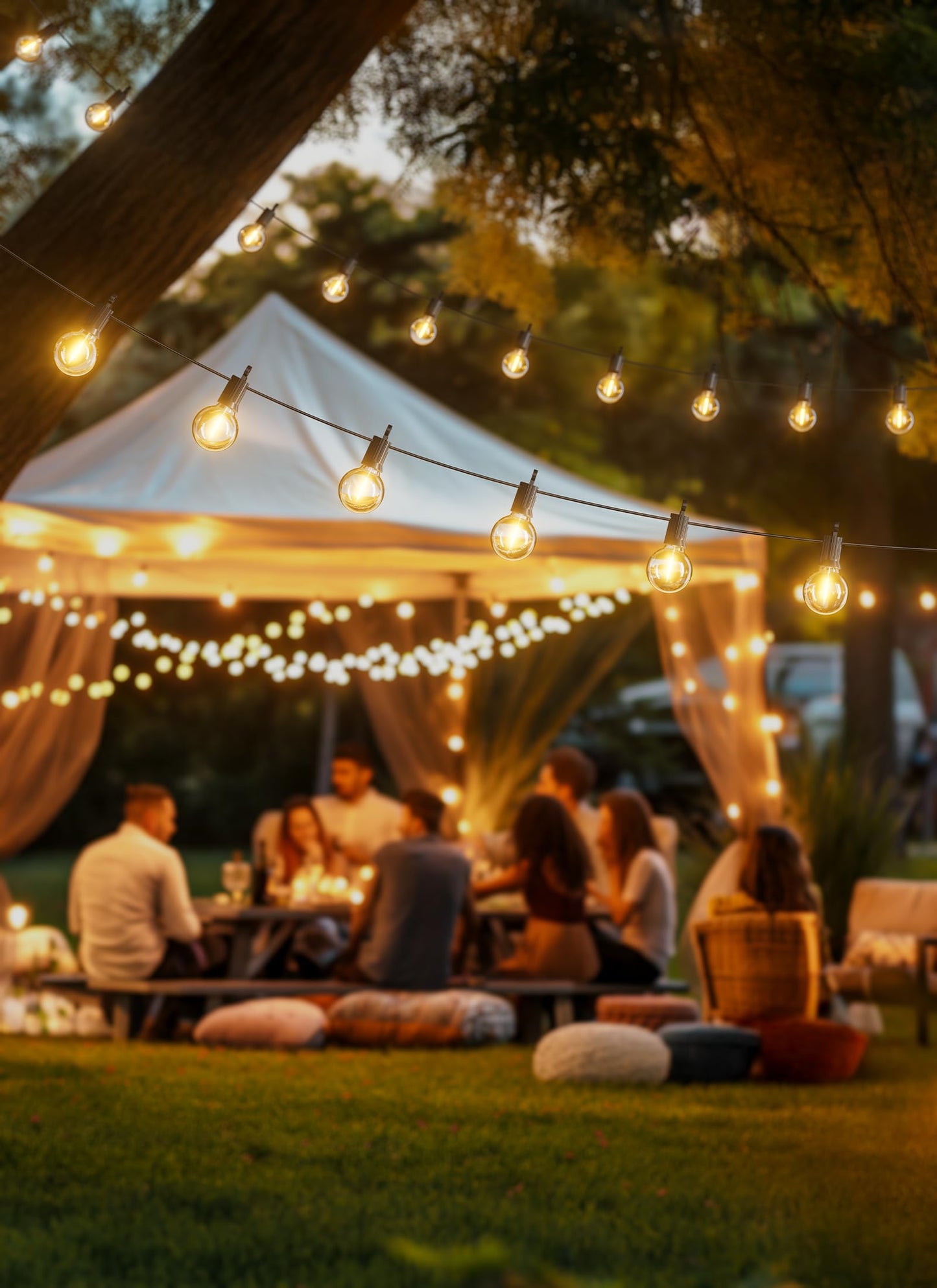 Outdoor String Lights 25 Feet G40 LED Patio Lights, Plug-in, 13 Plastic Edison Bulbs(1 Spare), Waterproof Connectable Hanging Light for Backyard Porch Balcony Party Decor, E12 Base, Black