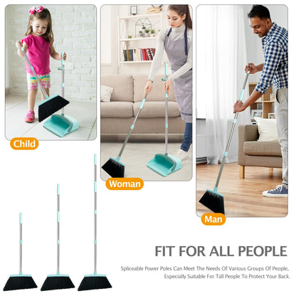 Broom and Dustpan Set with Long Handle, Light Weight Stainless Steel Poles Stand Upright Dustpans with Broom Combo for Home Kitchen Office Pet Dog Hair, Brown & Beige Color, 1-Pack