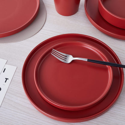 Stone Lain Celina Stoneware 16 Piece Dinnerware Set, Plates and Bowls, Black Matte Dish, Service for 4 – Minimalist Round Style, Microwave & Dishwasher Safe