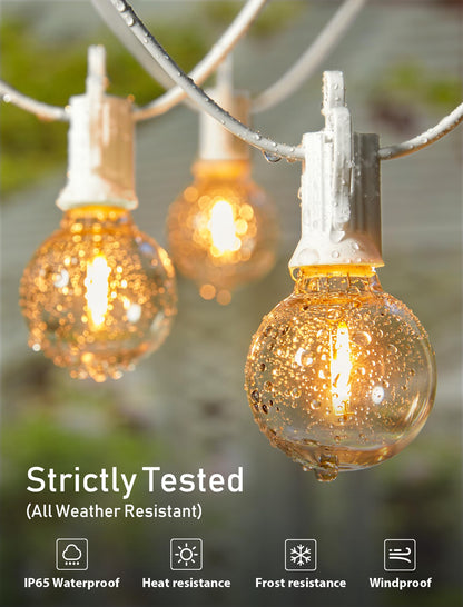 Outdoor String Lights 25 Feet G40 LED Patio Lights, Plug-in, 13 Plastic Edison Bulbs(1 Spare), Waterproof Connectable Hanging Light for Backyard Porch Balcony Party Decor, E12 Base, Black