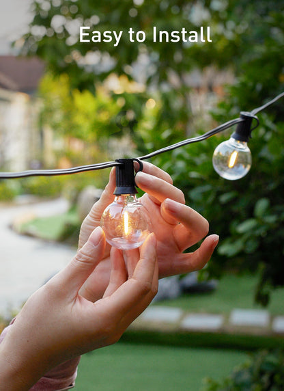 Outdoor String Lights 25 Feet G40 LED Patio Lights, Plug-in, 13 Plastic Edison Bulbs(1 Spare), Waterproof Connectable Hanging Light for Backyard Porch Balcony Party Decor, E12 Base, Black