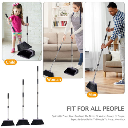 Broom and Dustpan Set with Long Handle, Light Weight Stainless Steel Poles Stand Upright Dustpans with Broom Combo for Home Kitchen Office Pet Dog Hair, Brown & Beige Color, 1-Pack