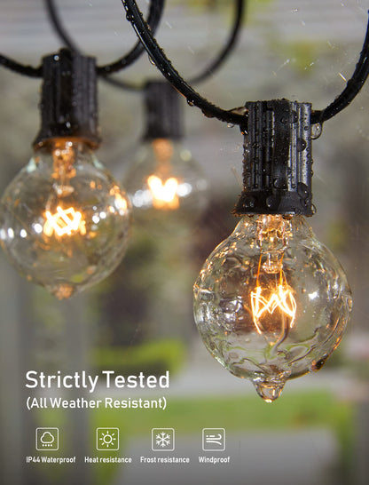 Outdoor String Lights 25 Feet G40 LED Patio Lights, Plug-in, 13 Plastic Edison Bulbs(1 Spare), Waterproof Connectable Hanging Light for Backyard Porch Balcony Party Decor, E12 Base, Black