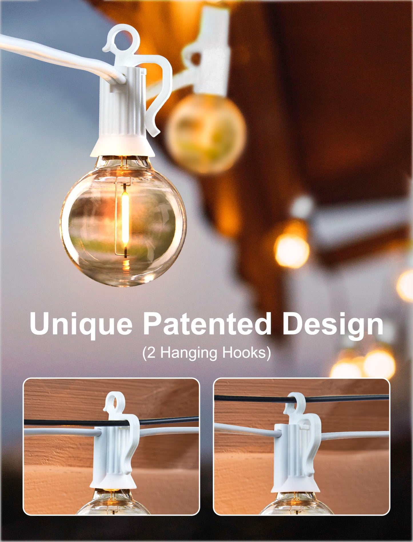 Outdoor String Lights 25 Feet G40 LED Patio Lights, Plug-in, 13 Plastic Edison Bulbs(1 Spare), Waterproof Connectable Hanging Light for Backyard Porch Balcony Party Decor, E12 Base, Black