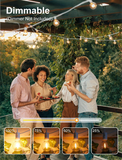 Outdoor String Lights 25 Feet G40 LED Patio Lights, Plug-in, 13 Plastic Edison Bulbs(1 Spare), Waterproof Connectable Hanging Light for Backyard Porch Balcony Party Decor, E12 Base, Black