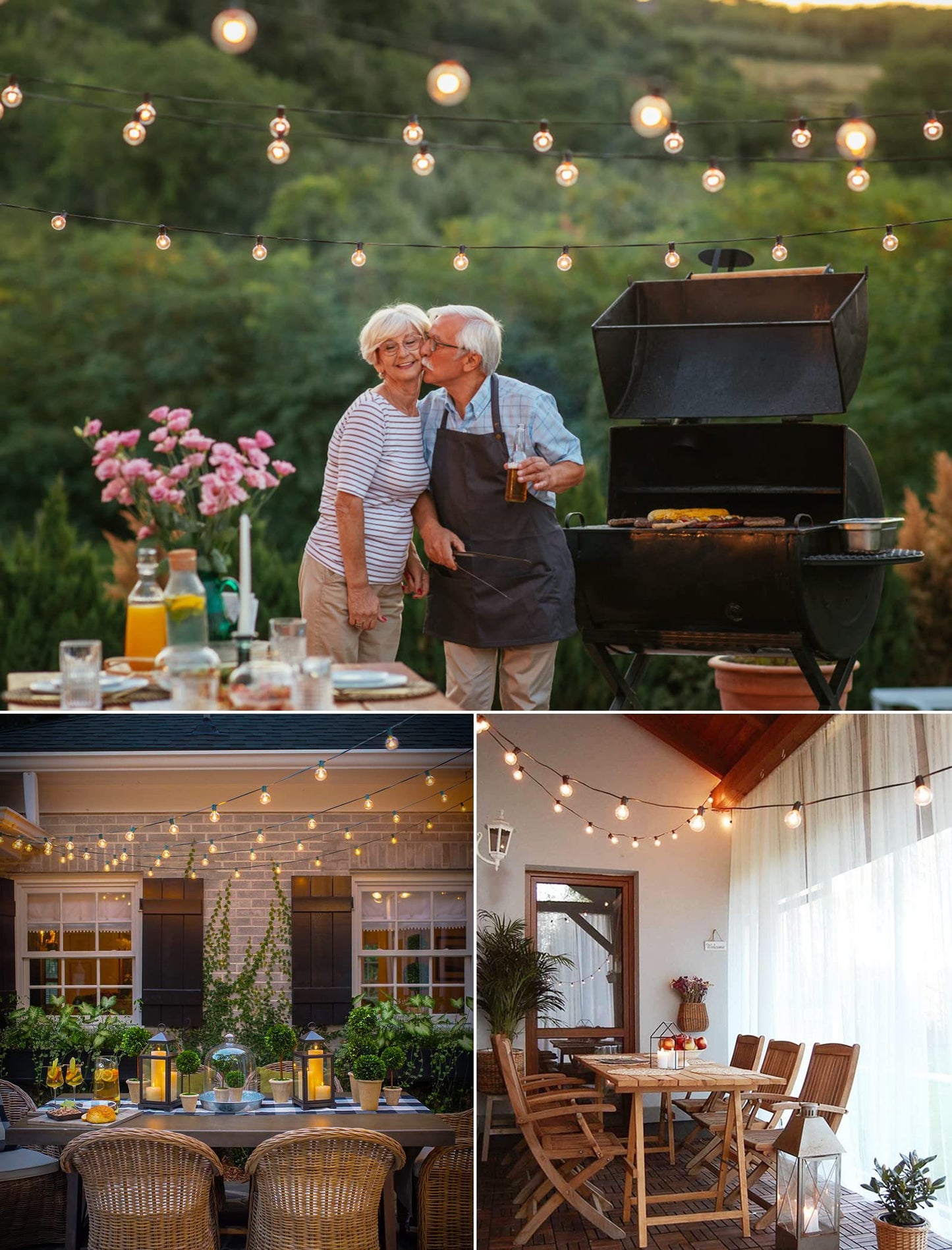 Outdoor String Lights 25 Feet G40 LED Patio Lights, Plug-in, 13 Plastic Edison Bulbs(1 Spare), Waterproof Connectable Hanging Light for Backyard Porch Balcony Party Decor, E12 Base, Black