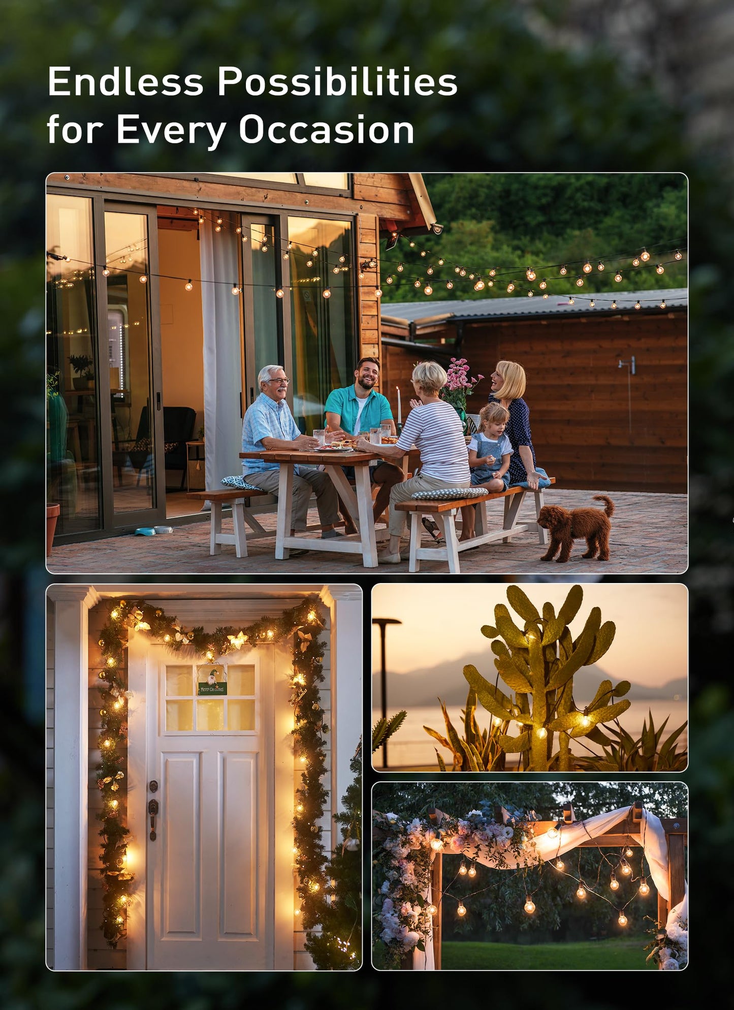 Outdoor String Lights 25 Feet G40 LED Patio Lights, Plug-in, 13 Plastic Edison Bulbs(1 Spare), Waterproof Connectable Hanging Light for Backyard Porch Balcony Party Decor, E12 Base, Black