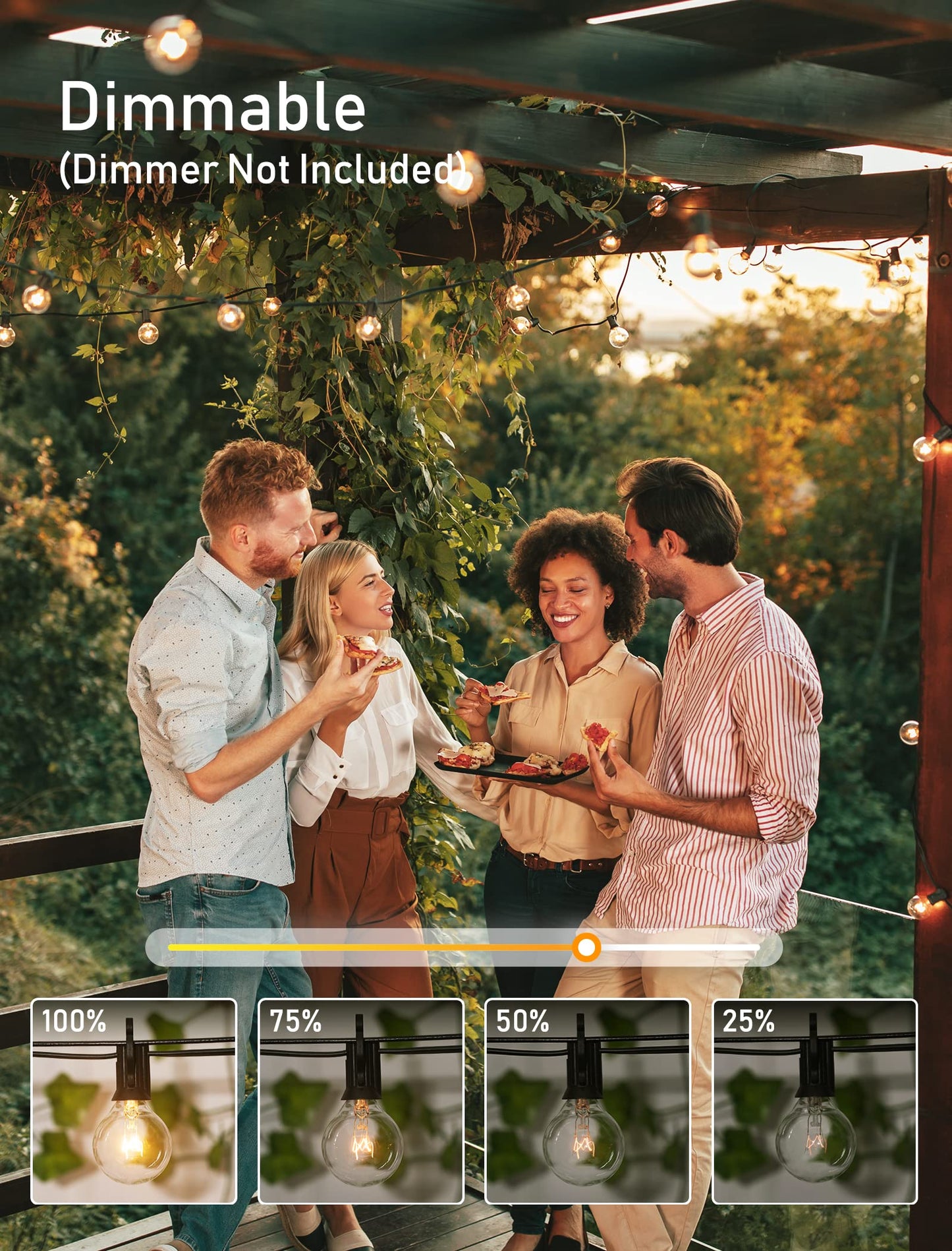 Outdoor String Lights 25 Feet G40 LED Patio Lights, Plug-in, 13 Plastic Edison Bulbs(1 Spare), Waterproof Connectable Hanging Light for Backyard Porch Balcony Party Decor, E12 Base, Black