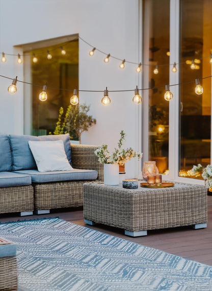 Outdoor String Lights 25 Feet G40 LED Patio Lights, Plug-in, 13 Plastic Edison Bulbs(1 Spare), Waterproof Connectable Hanging Light for Backyard Porch Balcony Party Decor, E12 Base, Black