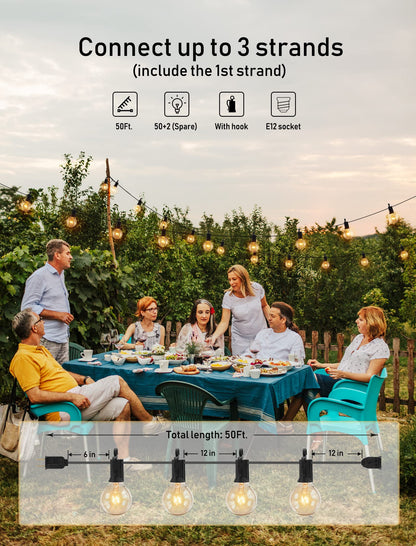 Outdoor String Lights 25 Feet G40 LED Patio Lights, Plug-in, 13 Plastic Edison Bulbs(1 Spare), Waterproof Connectable Hanging Light for Backyard Porch Balcony Party Decor, E12 Base, Black