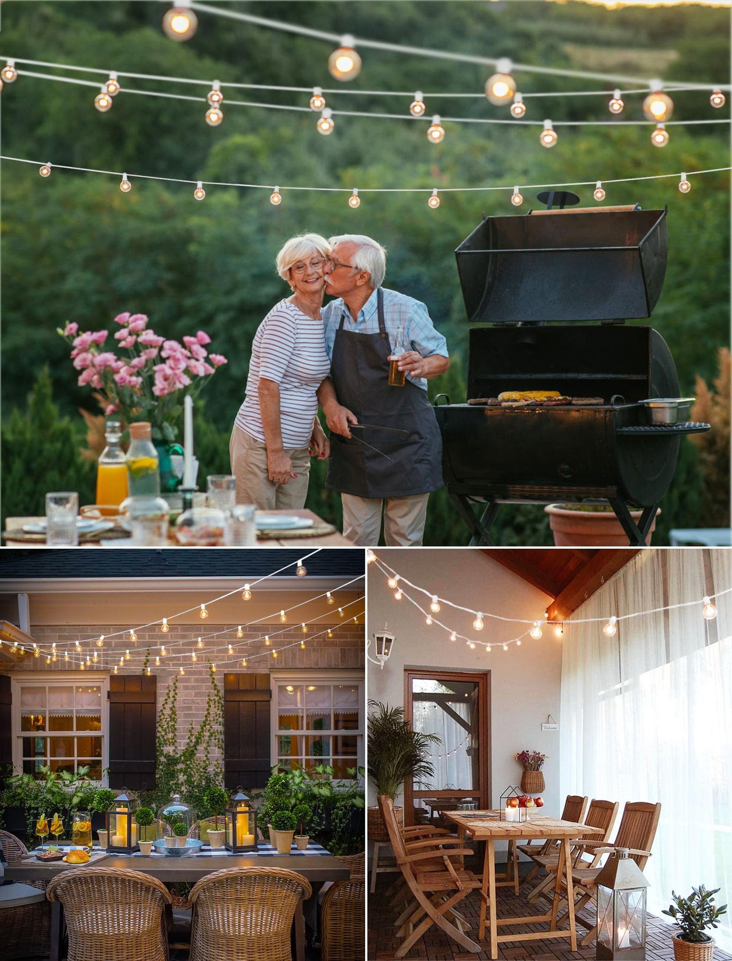 Outdoor String Lights 25 Feet G40 LED Patio Lights, Plug-in, 13 Plastic Edison Bulbs(1 Spare), Waterproof Connectable Hanging Light for Backyard Porch Balcony Party Decor, E12 Base, Black