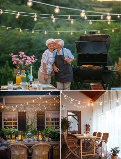 Outdoor String Lights 25 Feet G40 LED Patio Lights, Plug-in, 13 Plastic Edison Bulbs(1 Spare), Waterproof Connectable Hanging Light for Backyard Porch Balcony Party Decor, E12 Base, Black