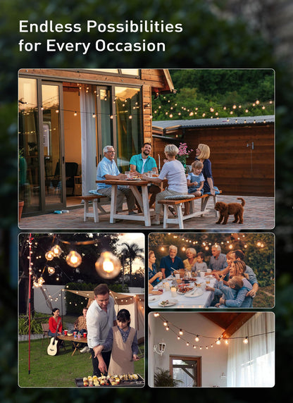 Outdoor String Lights 25 Feet G40 LED Patio Lights, Plug-in, 13 Plastic Edison Bulbs(1 Spare), Waterproof Connectable Hanging Light for Backyard Porch Balcony Party Decor, E12 Base, Black