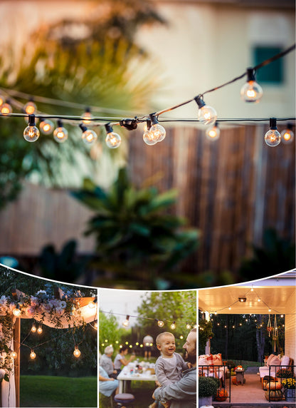 Outdoor String Lights 25 Feet G40 LED Patio Lights, Plug-in, 13 Plastic Edison Bulbs(1 Spare), Waterproof Connectable Hanging Light for Backyard Porch Balcony Party Decor, E12 Base, Black
