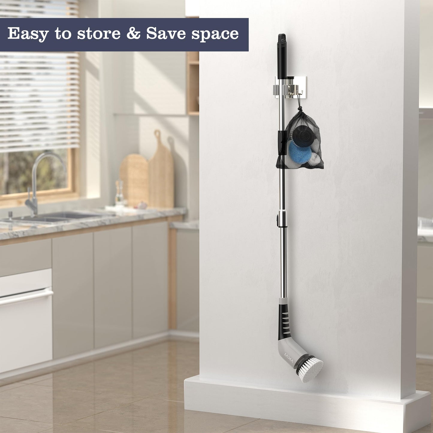 YKYI Electric Spin Scrubber,Cordless Cleaning Brush,Shower Cleaning Brush with 8 Replaceable Brush Heads, Power Scrubber 3 Adjustable Speeds,Adjustable & Detachable Long Handle,Voice Broadcast