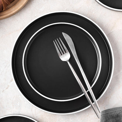 Stone Lain Celina Stoneware 16 Piece Dinnerware Set, Plates and Bowls, Black Matte Dish, Service for 4 – Minimalist Round Style, Microwave & Dishwasher Safe