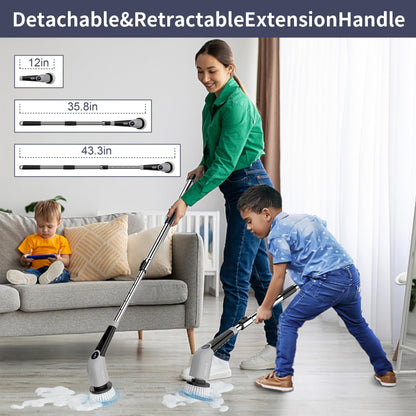 YKYI Electric Spin Scrubber,Cordless Cleaning Brush,Shower Cleaning Brush with 8 Replaceable Brush Heads, Power Scrubber 3 Adjustable Speeds,Adjustable & Detachable Long Handle,Voice Broadcast