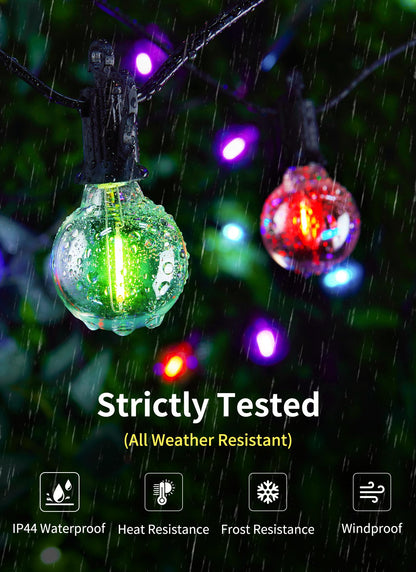 Outdoor String Lights 25 Feet G40 LED Patio Lights, Plug-in, 13 Plastic Edison Bulbs(1 Spare), Waterproof Connectable Hanging Light for Backyard Porch Balcony Party Decor, E12 Base, Black