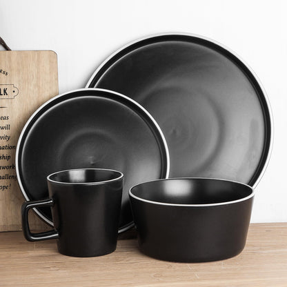 Stone Lain Celina Stoneware 16 Piece Dinnerware Set, Plates and Bowls, Black Matte Dish, Service for 4 – Minimalist Round Style, Microwave & Dishwasher Safe