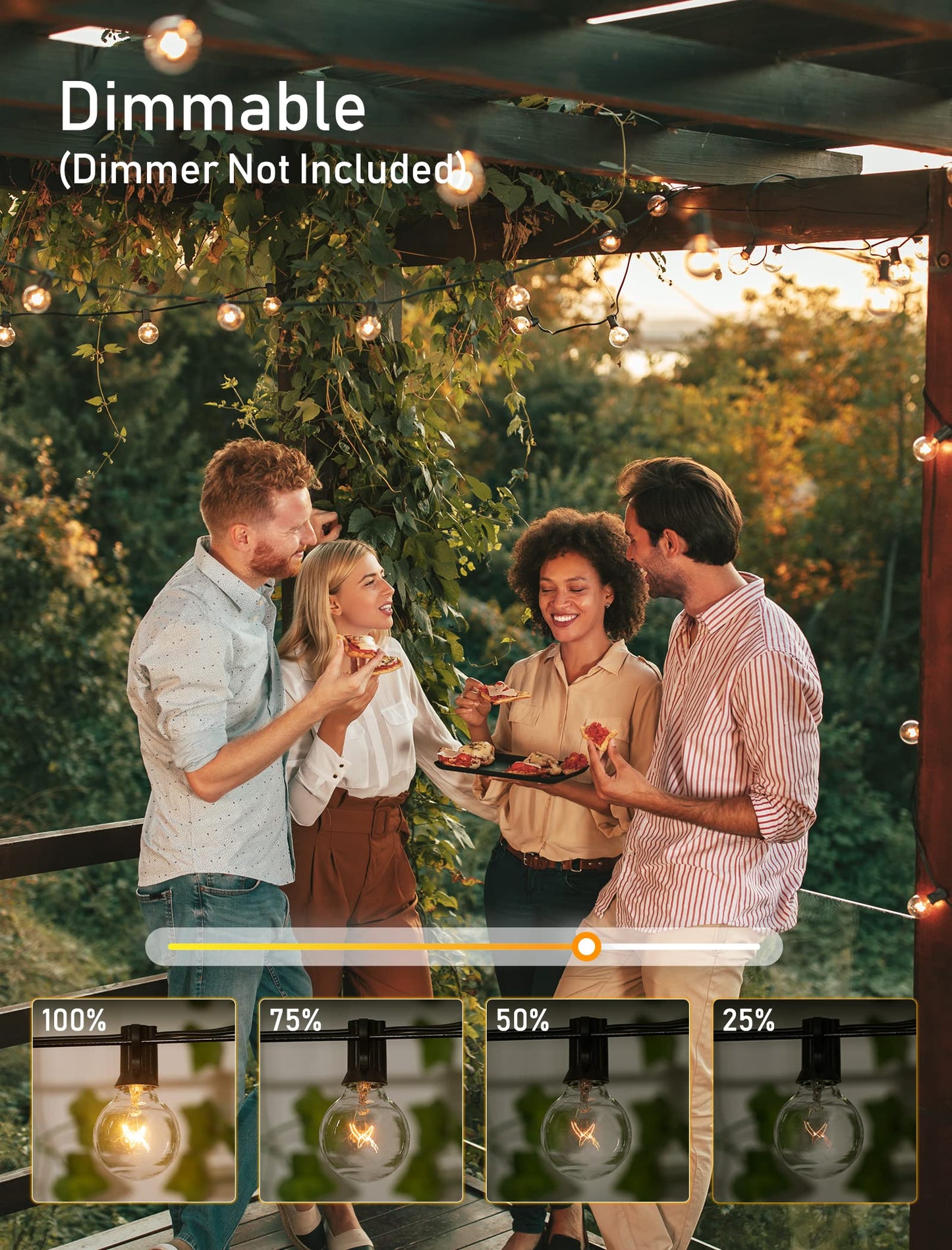 Outdoor String Lights 25 Feet G40 LED Patio Lights, Plug-in, 13 Plastic Edison Bulbs(1 Spare), Waterproof Connectable Hanging Light for Backyard Porch Balcony Party Decor, E12 Base, Black