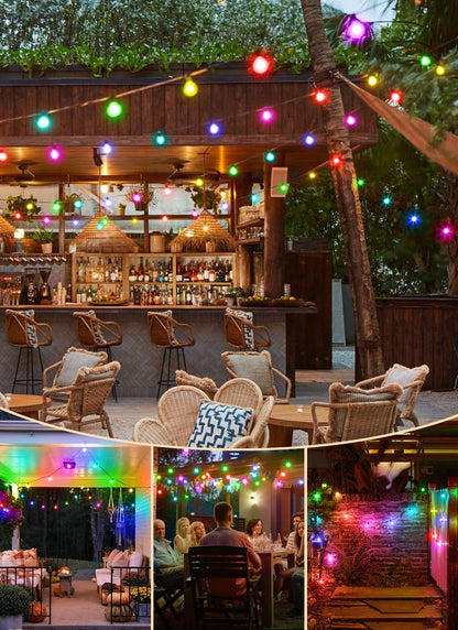 Outdoor String Lights 25 Feet G40 LED Patio Lights, Plug-in, 13 Plastic Edison Bulbs(1 Spare), Waterproof Connectable Hanging Light for Backyard Porch Balcony Party Decor, E12 Base, Black